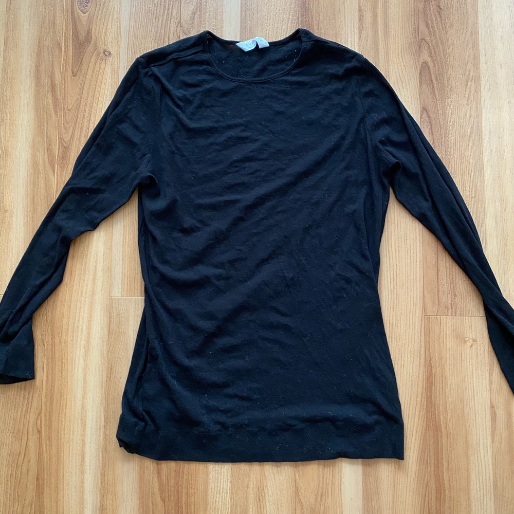 EVERLANE BLACK LONG SLEEVE SEMI SHEER TOP SWEATER MEDIUM - Picture 3 of 6